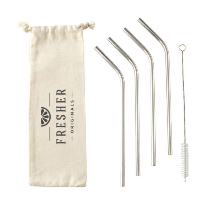 ECO RVS 4 pieces Straw Set stainless-steel straws