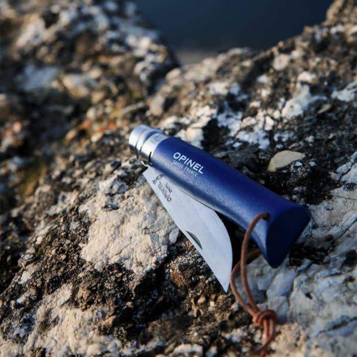 Opinel Colorama No 08 pocket knife in a belt pouch
